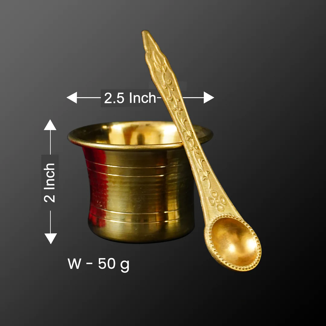 Brass Panchpatra and Achman spoon set for rituals
